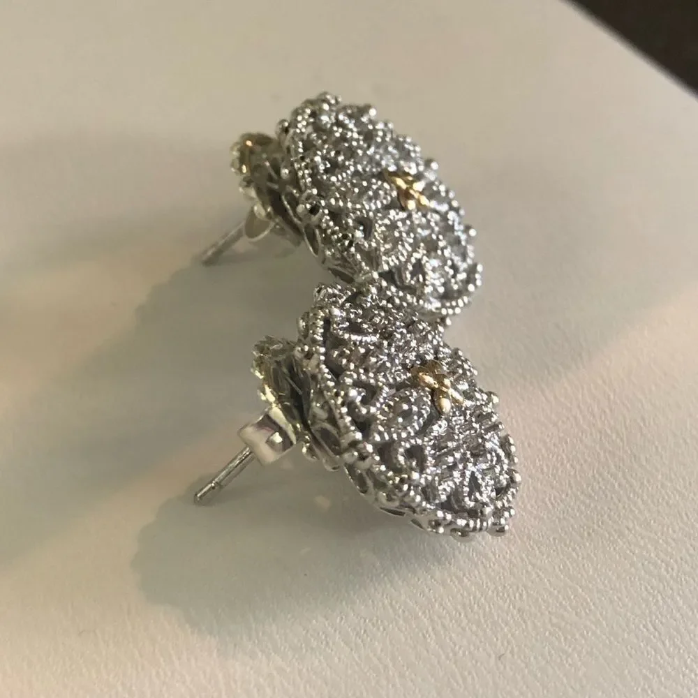 Signed M/C Thailand Sterling Silver 925 & 14k yellow gold “flower” stud earrings